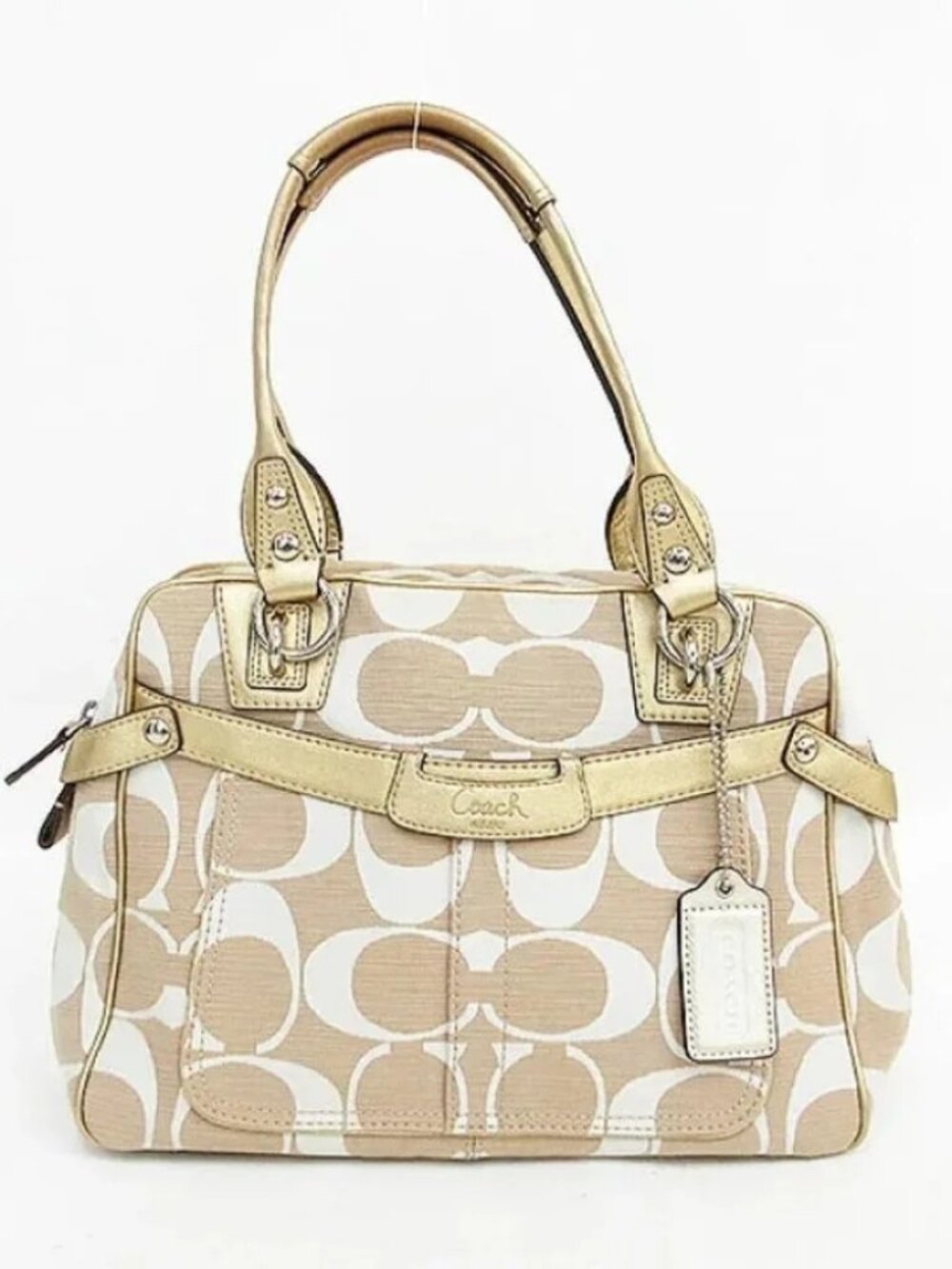 Euc Coach Shantung Signature Gold & Cream Satchel